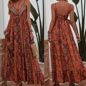 Boho floral print maxi dress